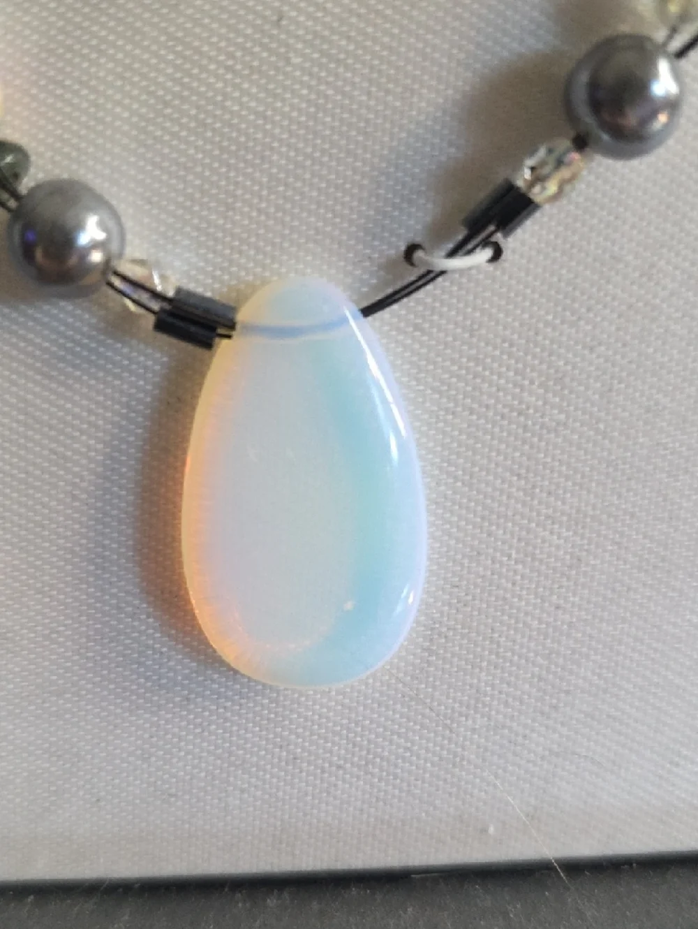 Opalite Teardrop Necklace and Earring Set - White Opalescent - Picture 3 of 6